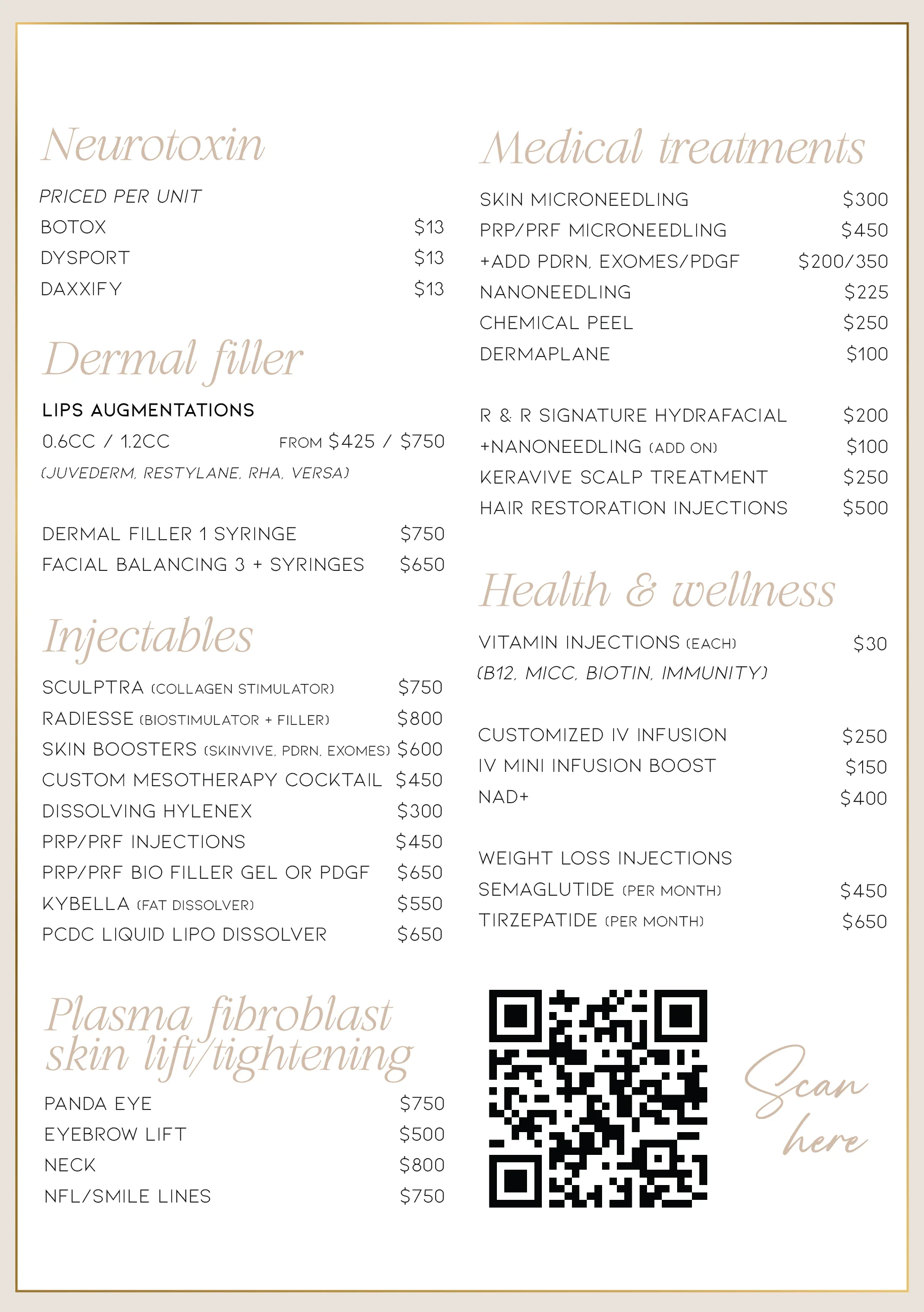 Treatment Menu Pricing 1